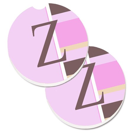 Carolines Treasures Letter Z Initial Monogram Pink Stripes Cup Holder Car Coaster, 2PK CJ1005-ZCARC